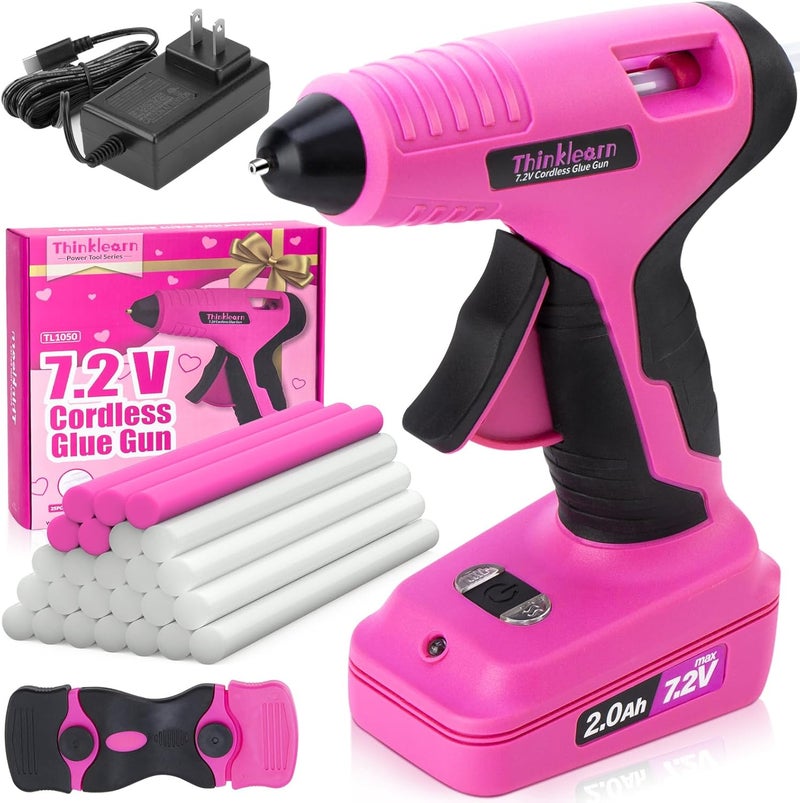 ThinkLearn Cordless Hot Glue Gun, 7.2V Pink 15s Fast Preheating Glue Gun Set with 25PCS Mini Glue Sticks, Rechargeable Wireless Hot Melt Glue Guns for DIY, Arts&Crafts, Decoration, Gift for Women - Image 1